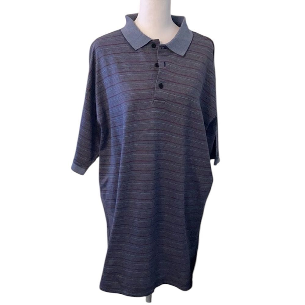 Alan Flusser szL short sleeve blue red yellow orange stripe golf polo shirt EUC